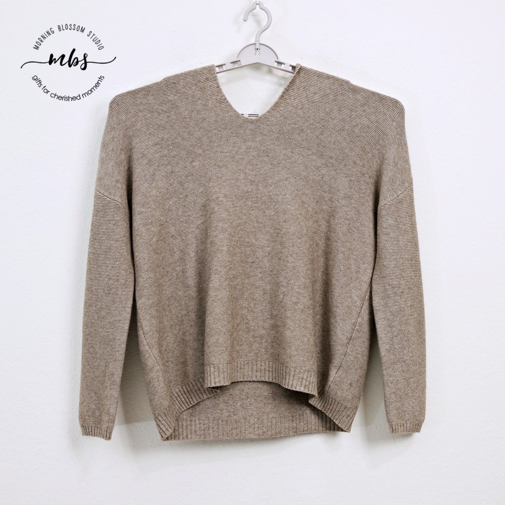 NWOT‎ Korye Oversized V-Neck Hooded Sweater Slouchy Fine Knit Taupe Women XL